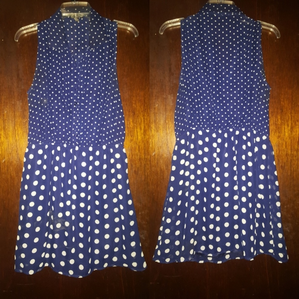 Blue & White Poka Dot Dress Size L